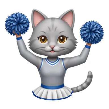 A cute sleek grey cat cheerleader twirling pom-poms with confident energy. sticker
