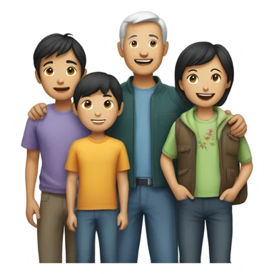 A group of four Asian friends with one older female one older male and two young boys sticker