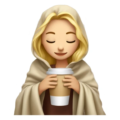 Blond girl inside a blanket sipping coffee eyes closed sticker