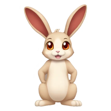 Cute, Anthro, Sona, Dark-Brown, Normal-type-Ground-type Tan-Rabbit-Fakémon with Dark-Red eyes, beige ears, beige belly, beige paws, beige feet, beige freckles, full body sticker