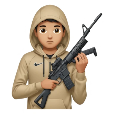 
Fais moi un jeune taliban qui ressemble qui tient une AR15 avec un hoodie a capuche, capuché, avec la cagoule nike therma fit hood sticker