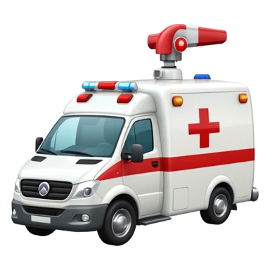 A modern white-and-red ambulance van with flashing rooftop siren.
 sticker
