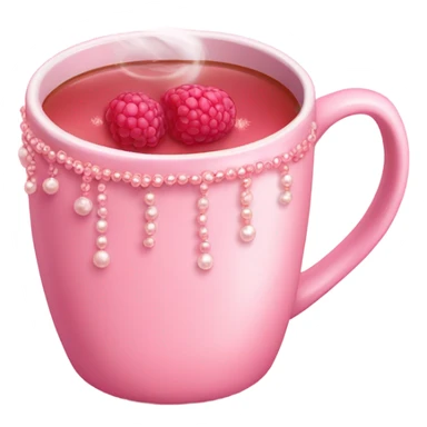 soft pink mug filled with steaming hot raspberry tea, decorated with blush pink pearl and sparkly embellishments (aesthetic, cute) sticker