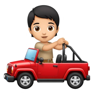 Black haired Latino baby driving a red jeep sticker