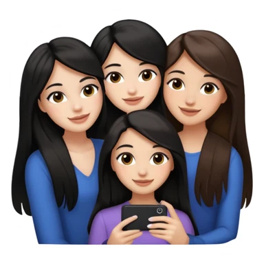 3 girl friends, one with black long hair light skin. one with brown hair long and the last girl one with black with brown medium length hair. Glammed up and hugging  and one talking a selfie and all of them smiling and looking girly all same skin tone  sticker