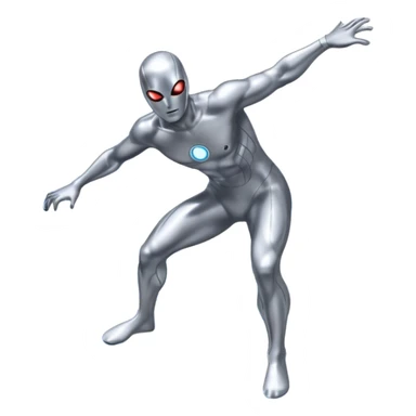 silver surfer standing on his board, surfing through space sticker