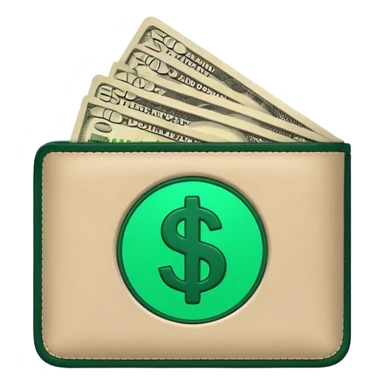 light beige wallet with dark green dollar bills, modern minimalist, emoji style sticker