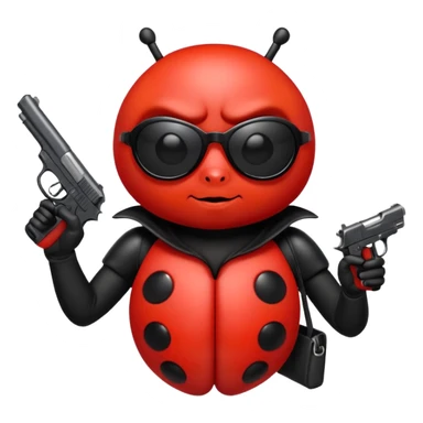 an evil ladybug with dark sunglasses and a pistol sticker