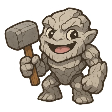 Tiny from Dota 2 in a cute chibi-style cartoon redesign, holding an oversized hammer, playful expression sticker