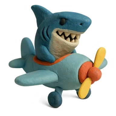 claymation style shark on an airplane sticker