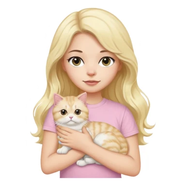 a black long wavy hair white girl using a baby pink t-shirt holding a blonde persian cat sticker
