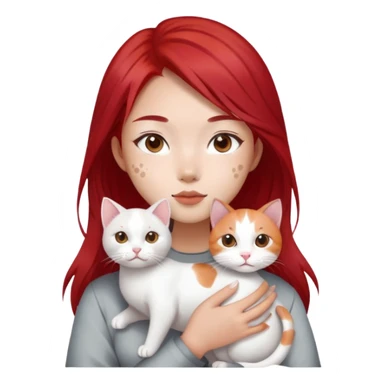 slay asian girl with red hair holding a white cat that has grey spots  sticker