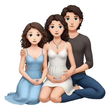 white girl, dark brown long slightly curly hair , skinni but with big breast , septum piercing on nose, beautiful dark gray-blue eyes, in white dress , boy dark brown eyes , light white skin , tall , skinny , light brown mid haircut ,  on his knee asking her to be hos wife sticker