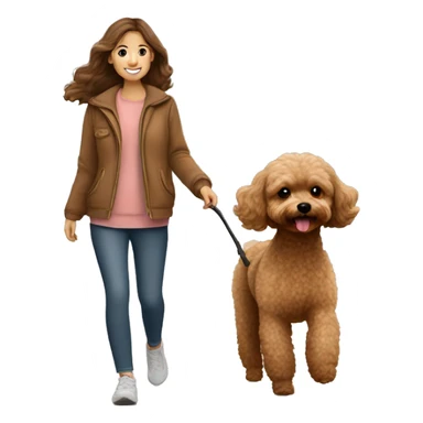 Brown Maltipoo dog walk with brunette girl sticker
