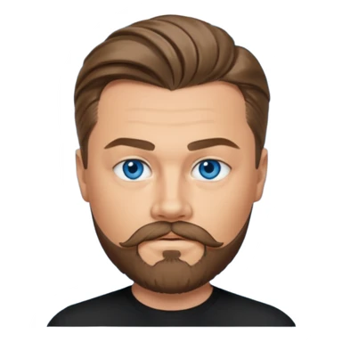 a good looking like leonardo di caprio blue eyes, beard, mustache, a black shirt, green eyes, hair tied to the back sticker