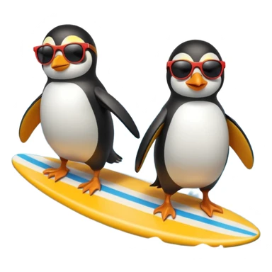 Penguin and chicken riding surfboards together sticker