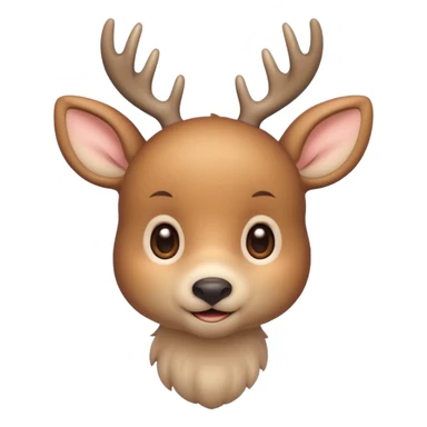 A cute beige deer emoji, small and simple, with big round eyes, a gentle smile, short antlers, soft beige fur with slightly lighter spots on its back, rounded cartoon-like proportions, minimal shading, vector-style, sticker