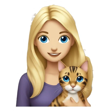 Blonde girl with blue eyes holding a bengal cat sticker