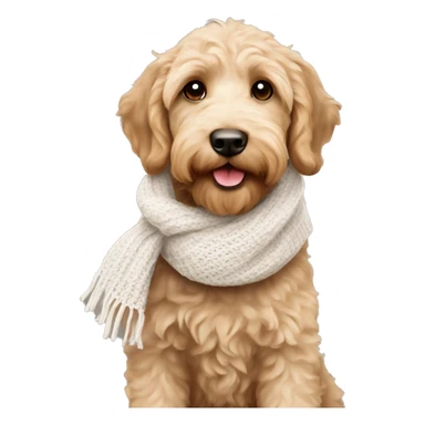 Puppy tan labradoodle wearing white knit scarf sticker