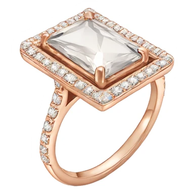 Rose gold engagement ring with small diamonds surrounding the big rectangle one  sticker