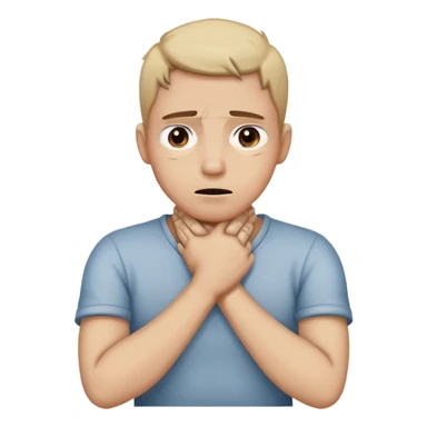 person crossing their hands and holding there neck with a distressed face sticker