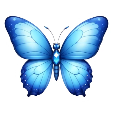 Cinematic Realistic Cute Blue Butterfly Portrait Emoji, Head tilted playfully and inquisitively, featuring beautifully patterned sapphire wings with intricate venation and a charming, petite body with round, sparkling eyes full of gentle curiosity, rendered with lifelike detail and warm natural highlights, high shine, affectionate and spirited, styled with a touch of whimsical garden magic, soft glowing outline, capturing the essence of a mischievous yet lovable blue butterfly that seems ready to flutter playfully into your arms! sticker