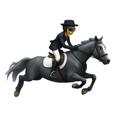 Horse jumping an obstacle with rider who’s in ghost costume with sunglasses sticker