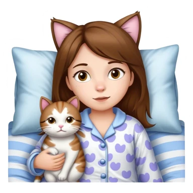 a girl with brown hair and white skin going to bed in cat pajamas  sticker
