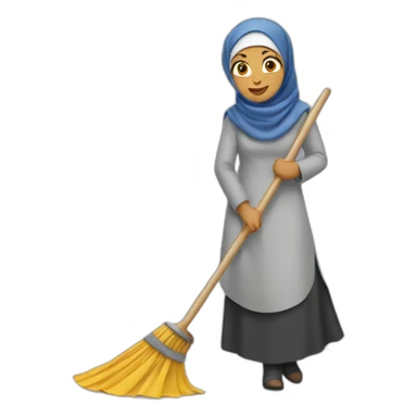 a woman in a hijab is sweeping the floor sticker