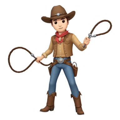 cowboy man holding a whip, dynamic pose, western outfit, adventure vibe, 3D cartoon, mobile game icon style, clean background, no text, no watermark
 sticker