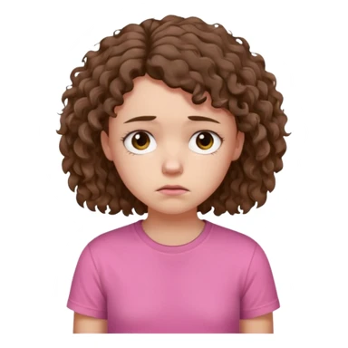 Young girl with unkempt curly hair and a pink T-shirt, looking sad and discouraged sticker