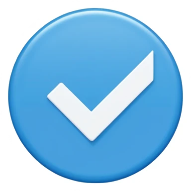 Create a high quality 2D emoji-style verification badge similar to Facebook/Meta style.
Flat design, clean smooth edges, bold and crisp colors, no gradients or minimal gradient only for polish.
A blue circular badge with a white check mark inside. Simple, vector-like, high resolution.
 sticker