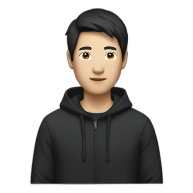 A mature Chinese boy with black hair wearing black hoodie sticker