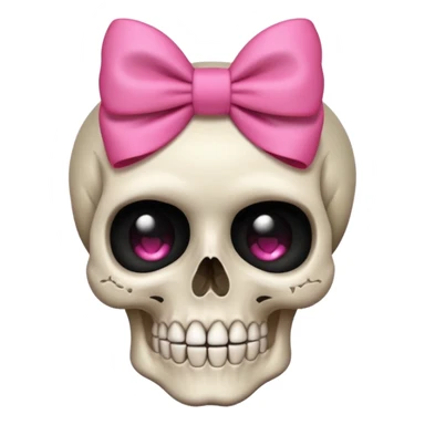 a shy skull with a pink bow, simple and expressive, apple style emoji sticker