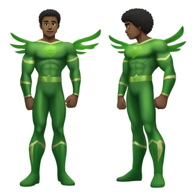 A full body Muscular Afro teenage boy standing in green superhero costume as the Sub Mariner or Prince Namor with “wings on each ankle. sticker