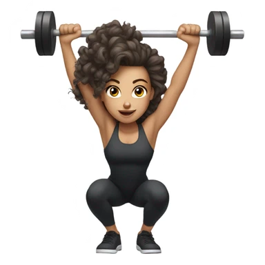 White Curly girl doing squats with barbell sticker