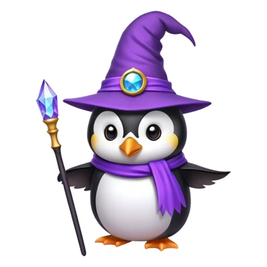 Penguin wearing a purple wizard hat and holding a magic wand sticker