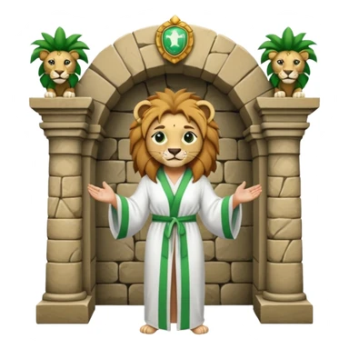 Un drapeau  avec 2 bande verte qui et une bande blanche au milieu avec une femme avec 1 lion de chaque coter d’elle sous un arc en pierre  sticker