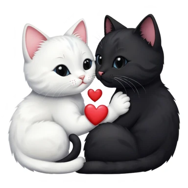 Big black cat is kissing a small white cat with hearts above sticker