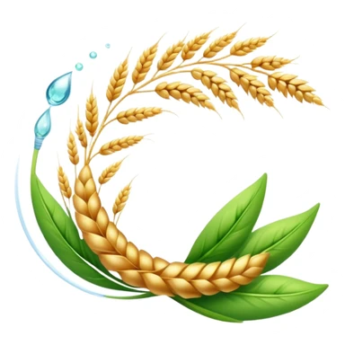 Golden wheat ear floating next to green leaves, surrounding an ethereal digestive system in a spiral form. Small cleansing sparkles flow like a river of light, clearing paths and creating internal lightness. The scene shows fiber's cleansing effect on the digestive tract. sticker