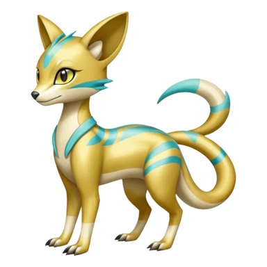 Colorful Golden-gradients Shiny smooth glossy soft elegant Meloetta-Sergal-Genet-Pokémon-Digimon-Fakémon-fusion-hybrid-creature with Cyan stripes  sticker