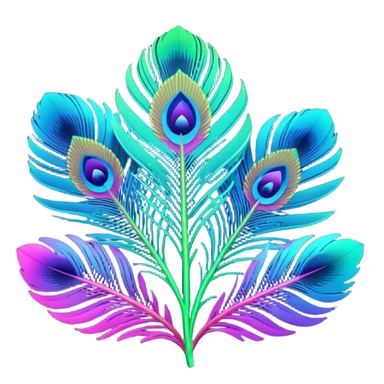  Peacock Begonia feathers in neon futuristic colors, 3D rendering, detailed, isolated, close up view sticker