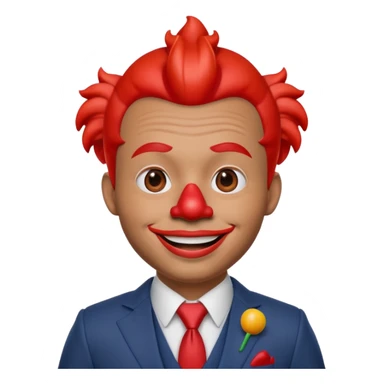 A 3D cartoon man with a red clown nose, smiling expression, wearing a suit, soft lighting, realistic Memoji-style. sticker