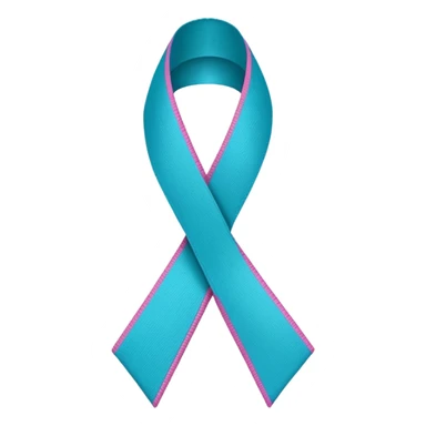 Thyroid cancer ribbon which has a blue strand, a pink strand and teal at the top where the ribbon crossed over sticker