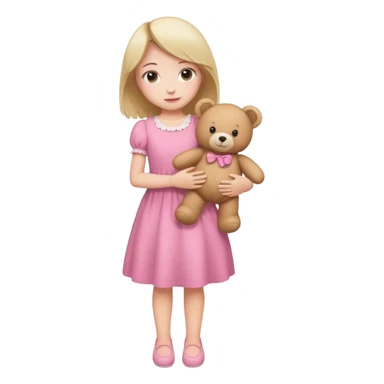kid Girl in pink dress holding teddy bear, full body sticker