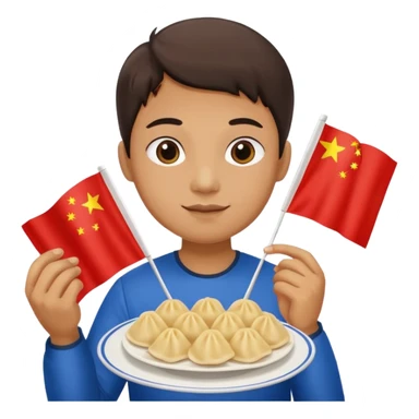 person holding chinese flag and eating dumplings sticker