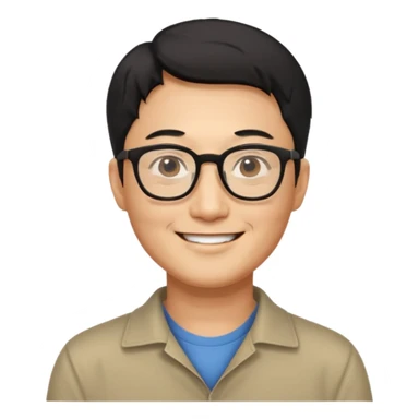 안경을 낀 40대 표준 체격의 한국인 남성, 머리가 아주 짧음, 활짝 웃고 있음 sticker