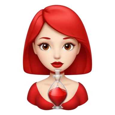 in the style of apple IOS emojis, give me a girly whole person emoji (showing head to toes) , with big red lips and eyelashes, and hour-glass curvy frame in a neutral pose sticker