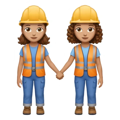 boyfriend and girlfriend couple emoji, both with brown hair, girl with curly hair, both wearing construction helmets and flats, holding hands sticker