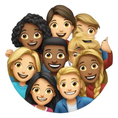 Group of happy people taking selfie. In a circle shape sticker